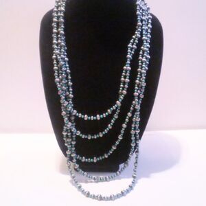 Brushed Silver Tone & Turquoise Seed Bead Multi Strand Necklace Earring Set NWT